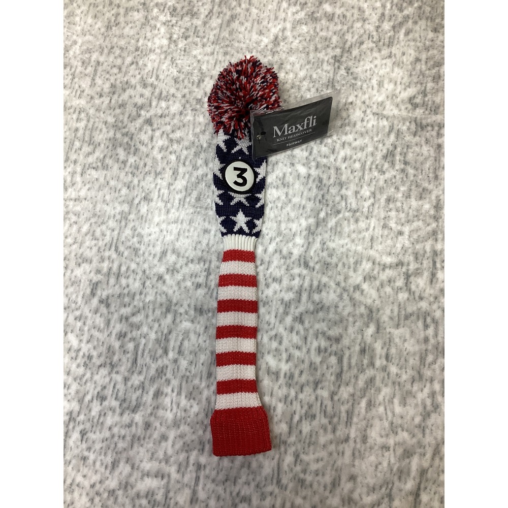 Maxfli Fairway Knit Headcover American Flag Red White Blue Pom Pom 3 Wood MX496